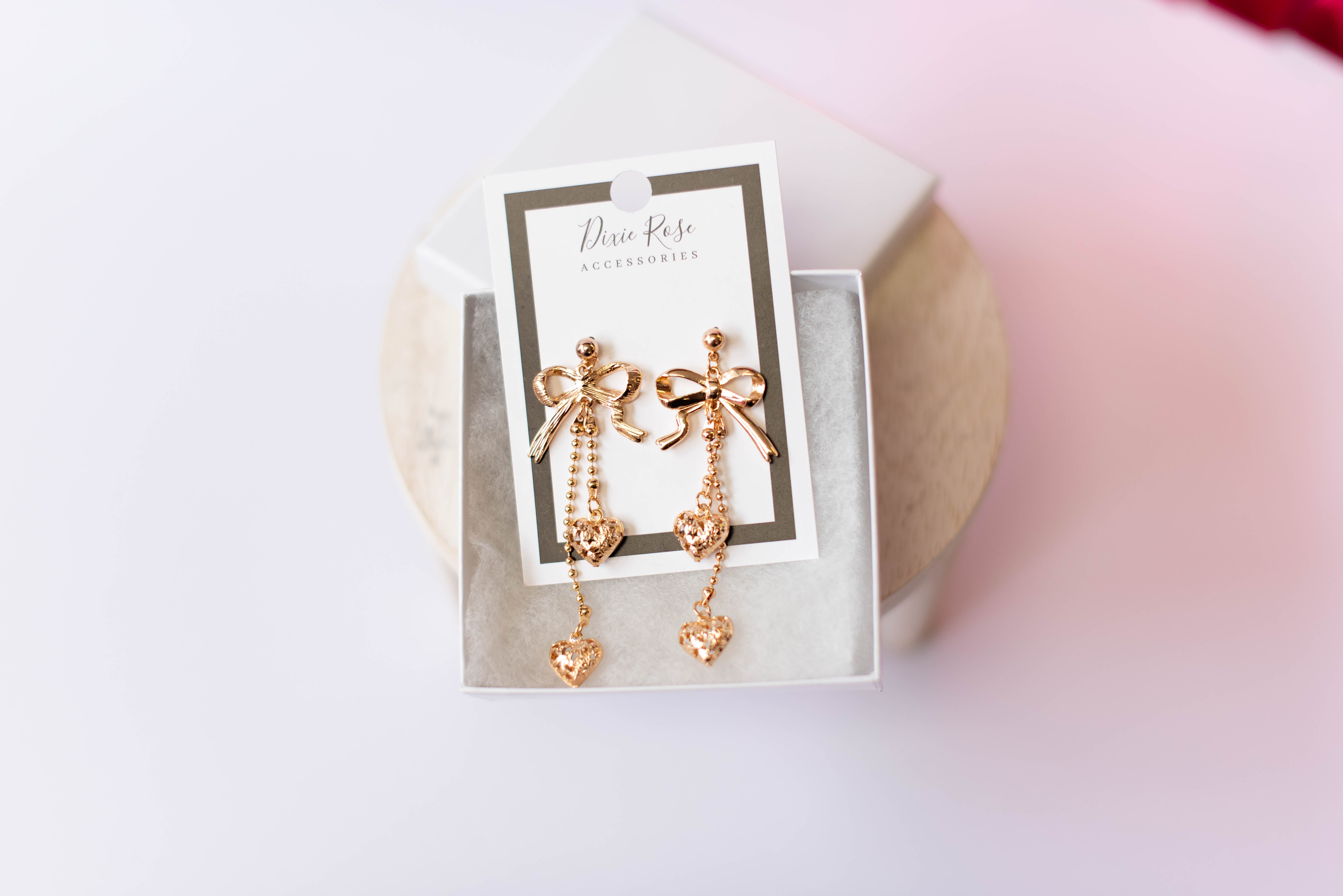 Coquette Heartstrings Dangle Earrings-Earrings-Dear Me Southern Boutique, located in DeRidder, Louisiana