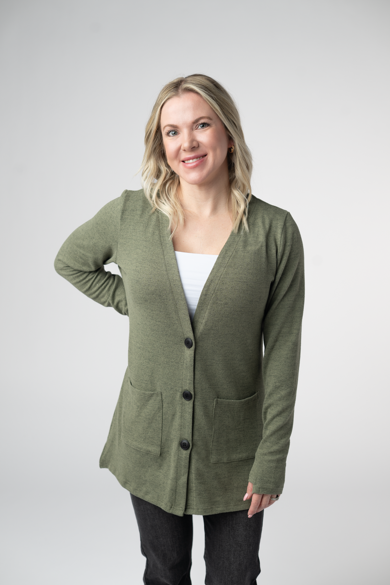 Cori Cardigan - Heathered Olive-Cardigan-Dear Me Southern Boutique, located in DeRidder, Louisiana