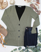 Cori Cardigan - Heathered Olive-Cardigans-Dear Me Southern Boutique, located in DeRidder, Louisiana