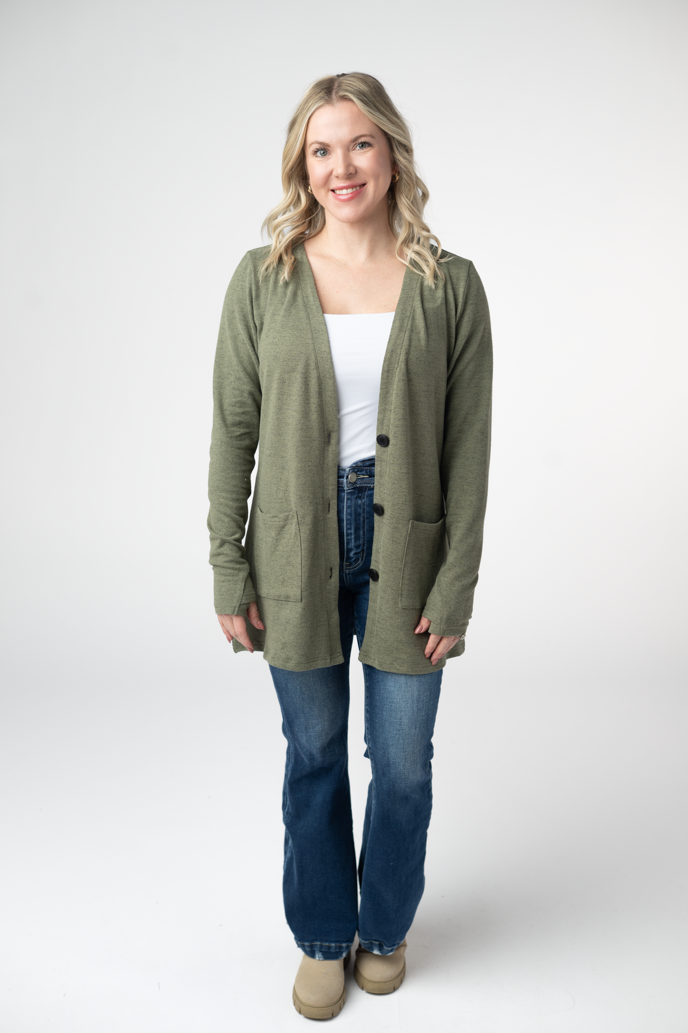 Cori Cardigan - Heathered Olive-Cardigans-Dear Me Southern Boutique, located in DeRidder, Louisiana