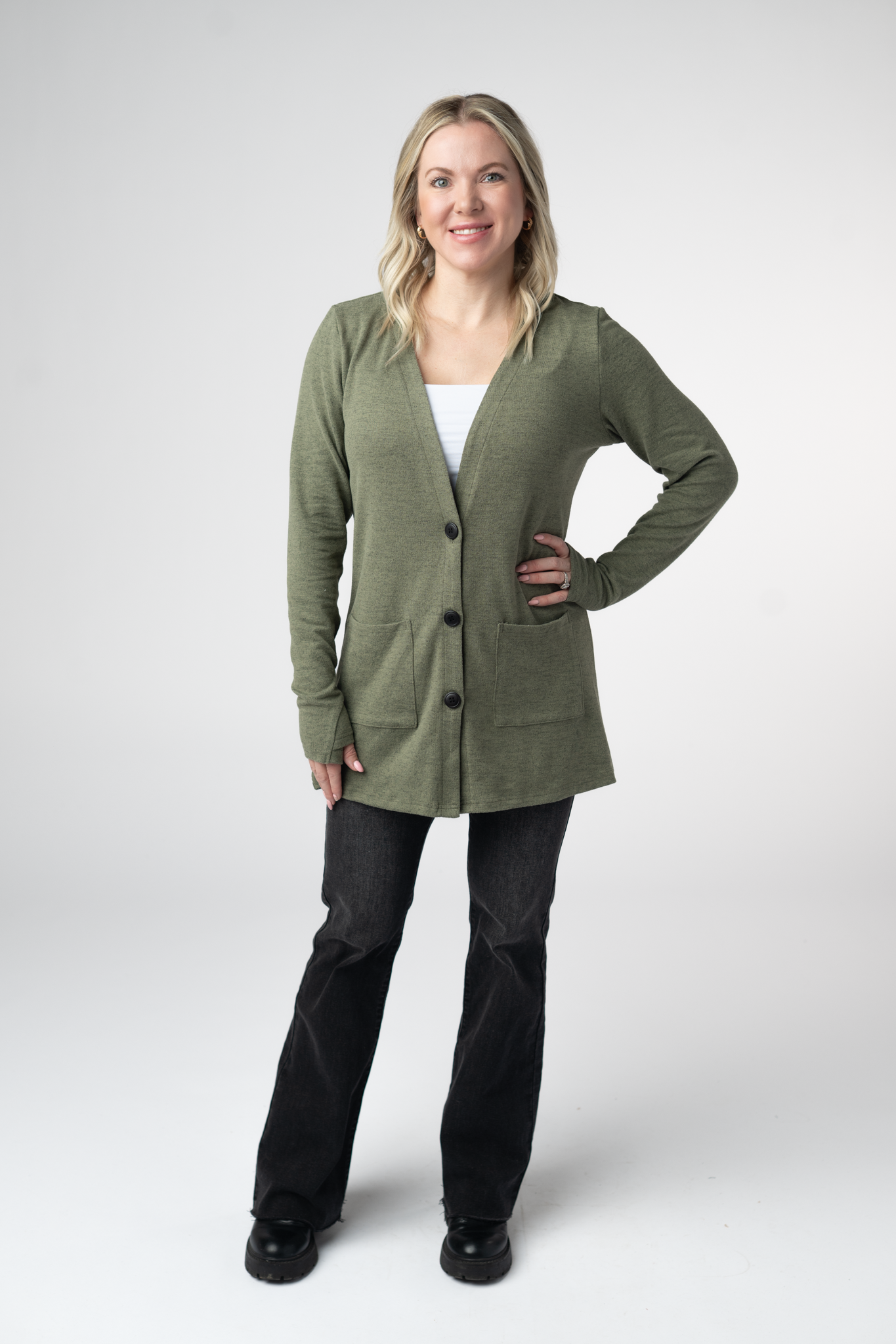 Cori Cardigan - Heathered Olive-Cardigans-Dear Me Southern Boutique, located in DeRidder, Louisiana