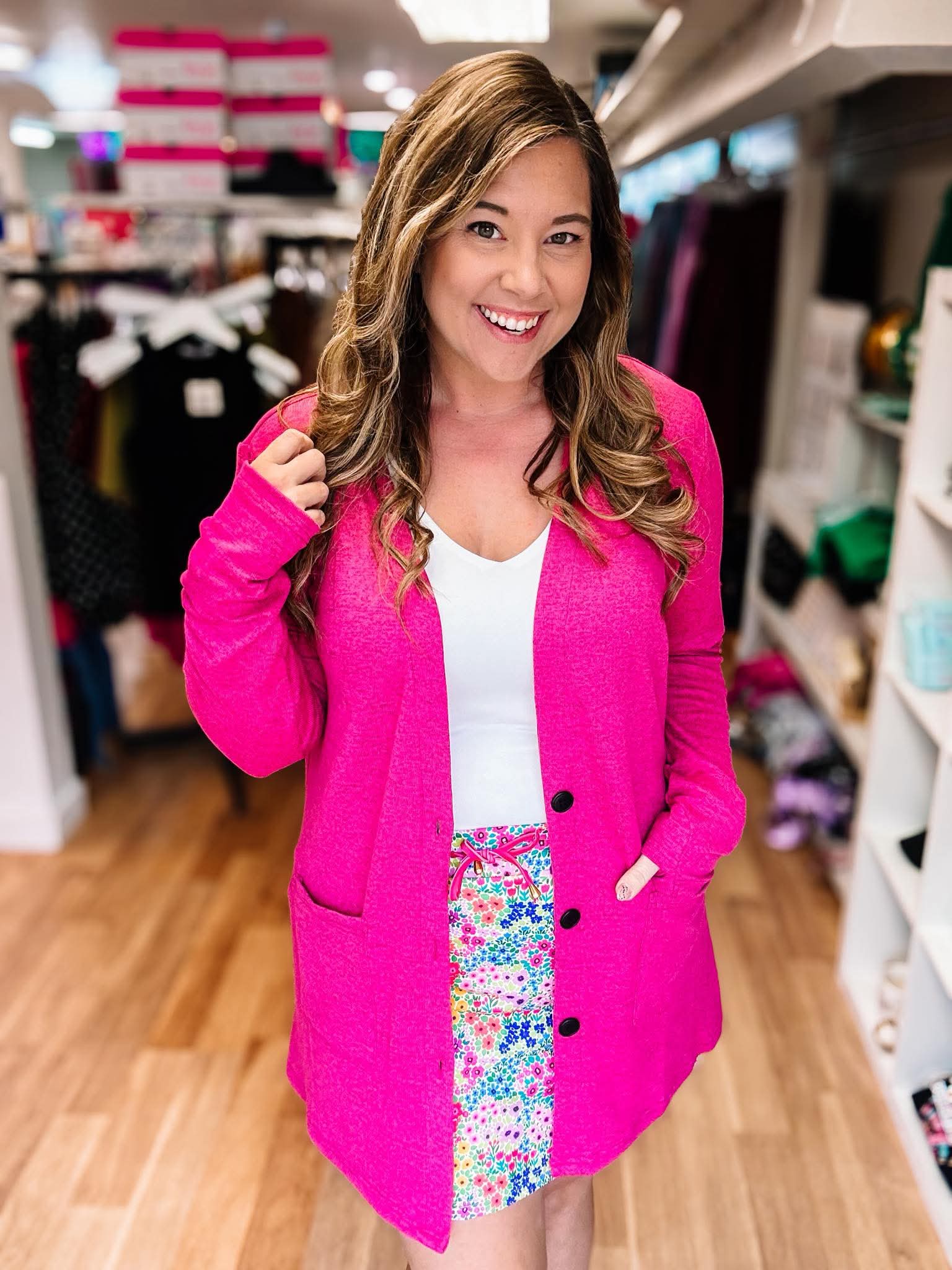 Cori Cardigan - Hot Pink-Cardigans-Dear Me Southern Boutique, located in DeRidder, Louisiana