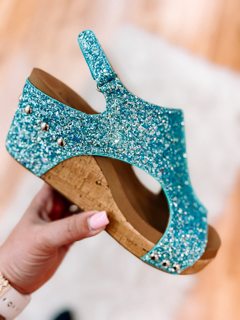 Corky Carley Turquoise Glitter-Shoes-Dear Me Southern Boutique, located in DeRidder, Louisiana