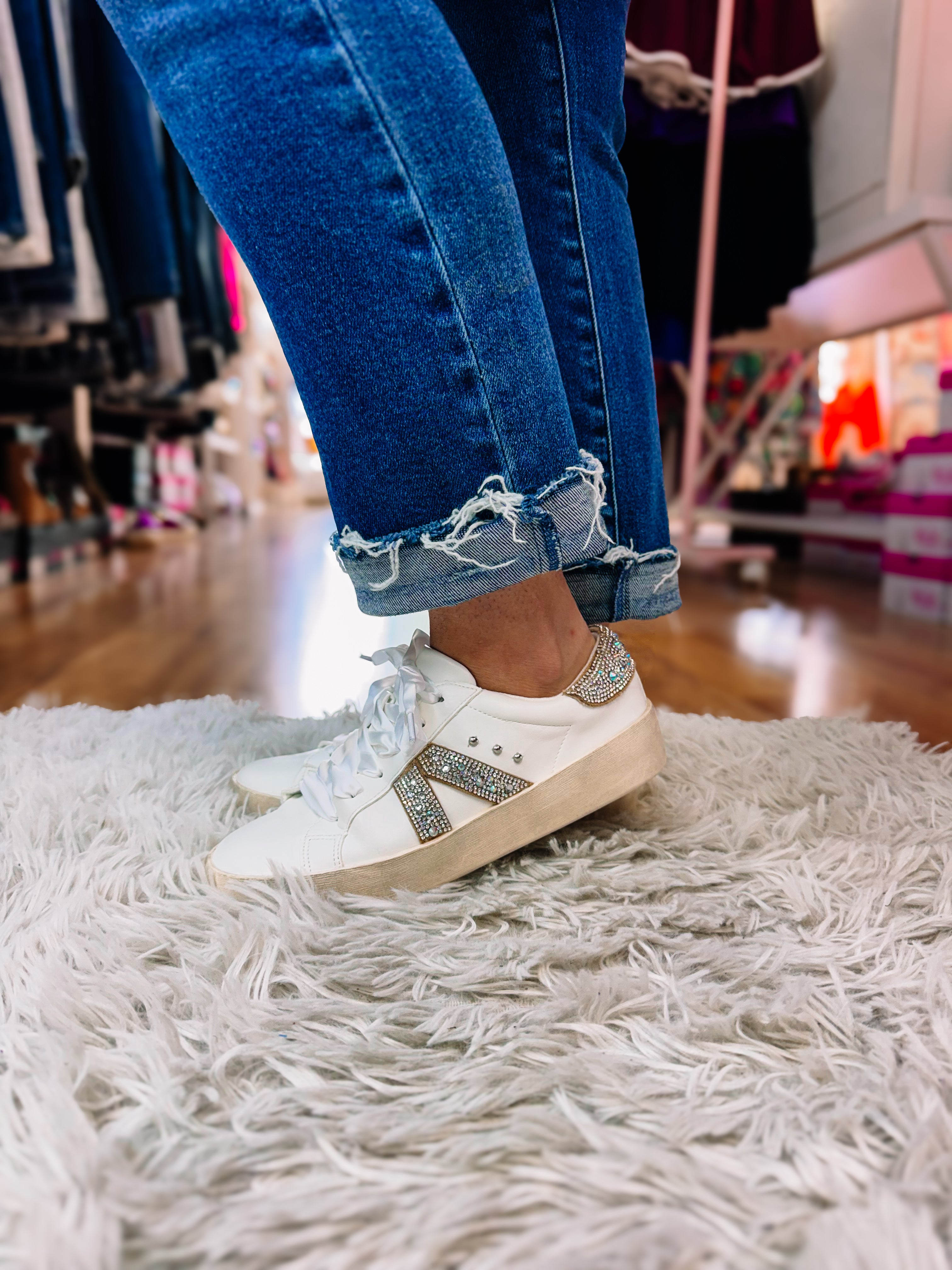 Corky No Chaser Sneakers-White With Rhinestones-Sneakers-Dear Me Southern Boutique, located in DeRidder, Louisiana