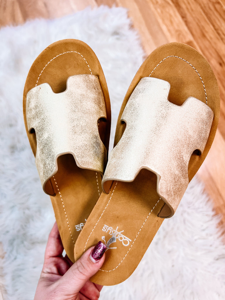 Corkys Bogalusa Sandals- Gold Metallic-Shoes-Dear Me Southern Boutique, located in DeRidder, Louisiana