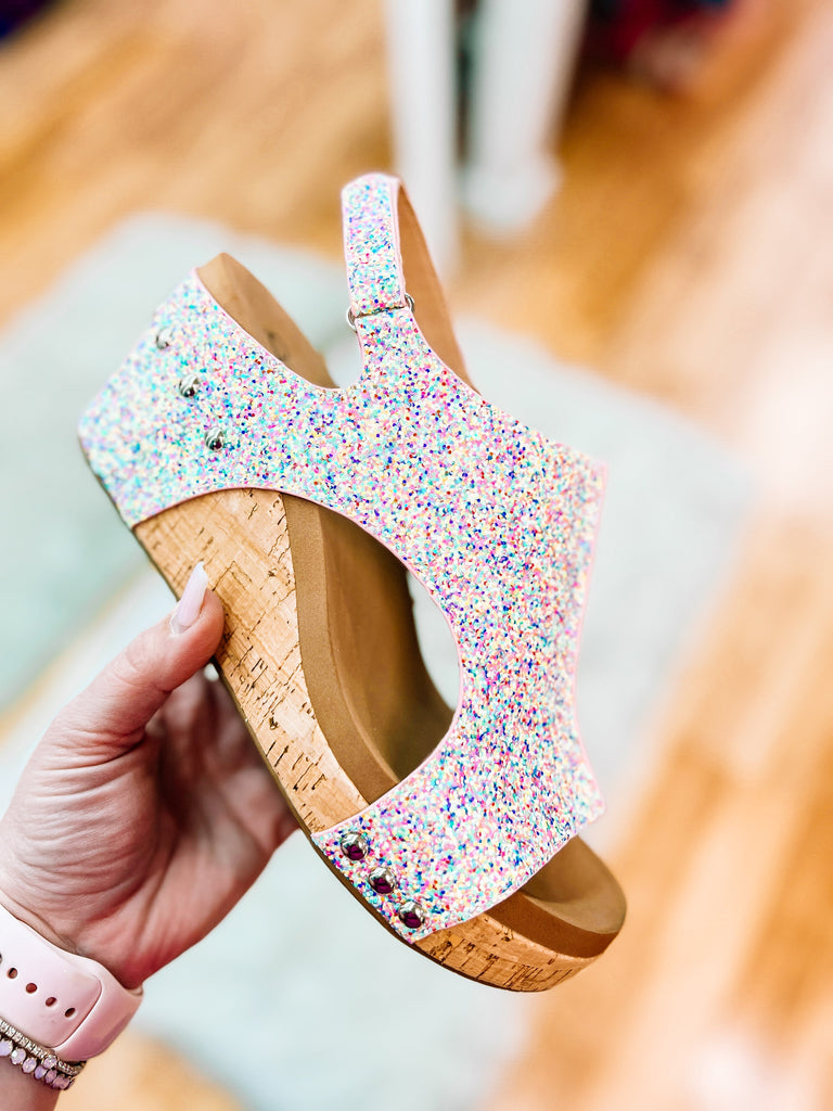 Corkys Carley Birthday Confetti Glitter Wedges-Shoes-Dear Me Southern Boutique, located in DeRidder, Louisiana