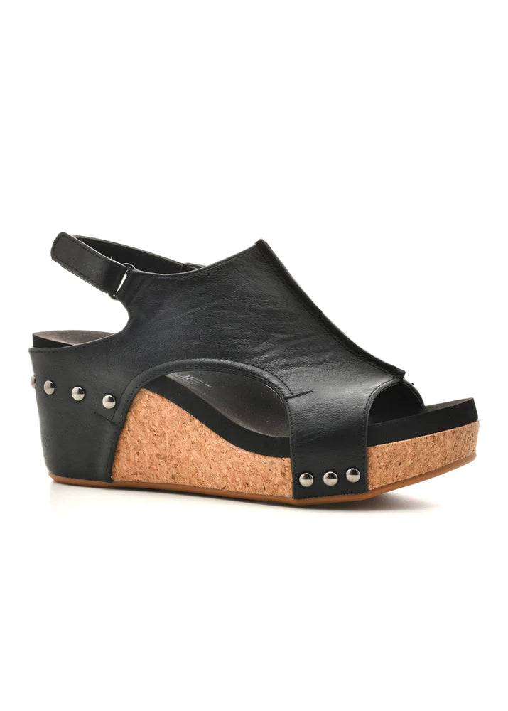 Corkys Carley Black Smooth Wedges-Shoes-Dear Me Southern Boutique, located in DeRidder, Louisiana