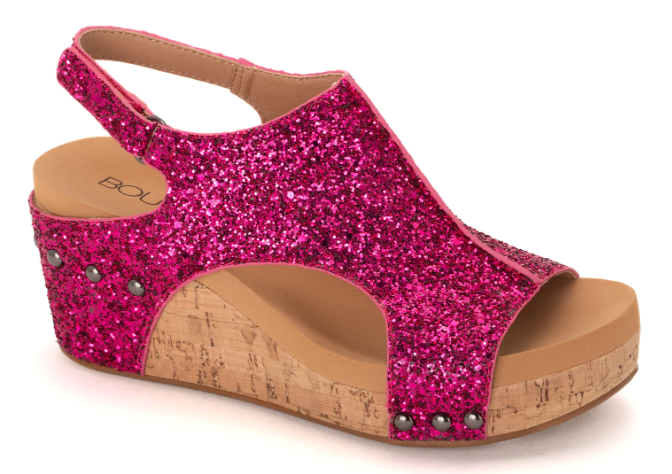 Corkys Carley Fuchsia Glitter-Wedges-Dear Me Southern Boutique, located in DeRidder, Louisiana