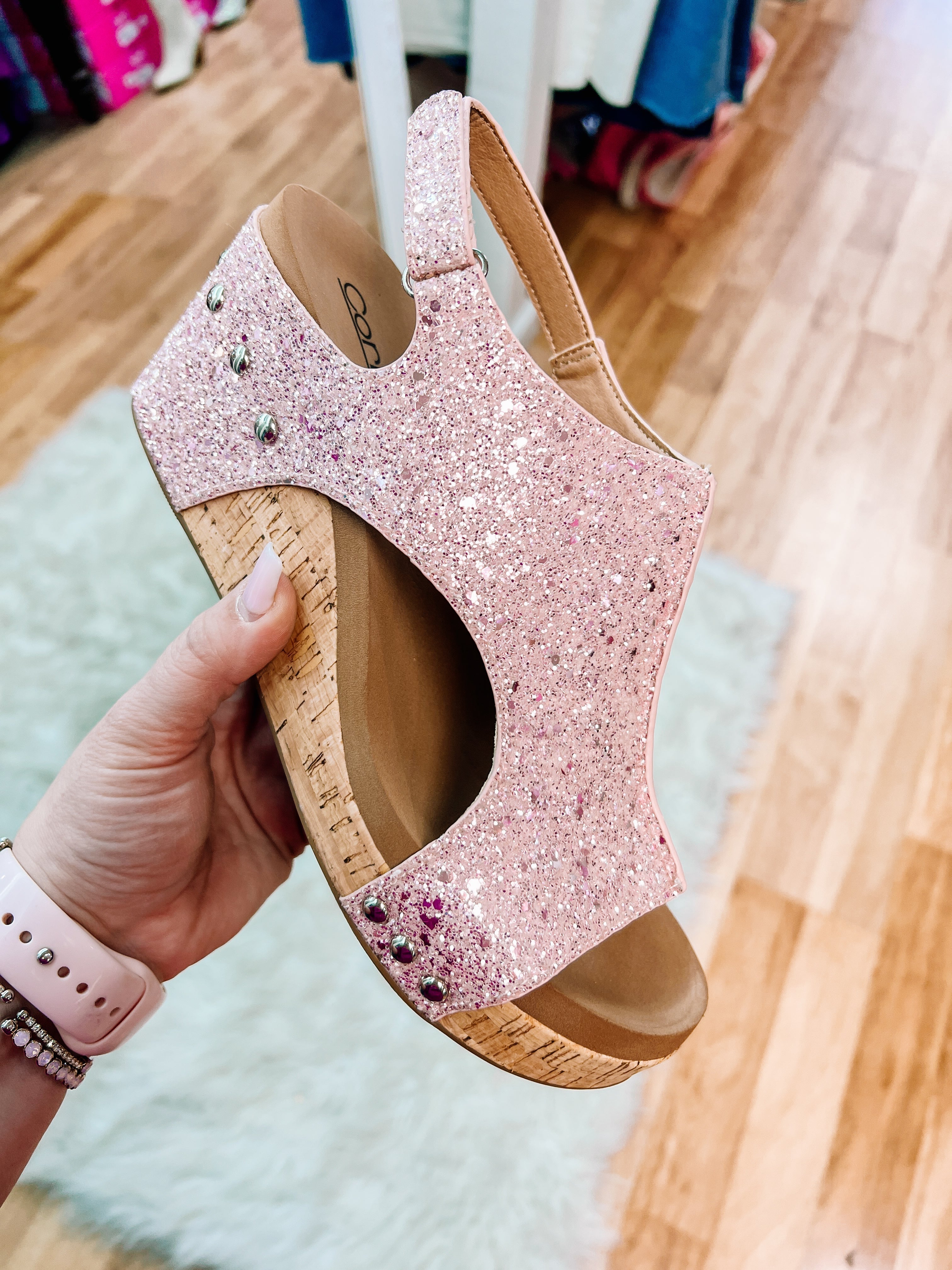 Corkys Carley Light Pink Glitter-Shoes-Dear Me Southern Boutique, located in DeRidder, Louisiana