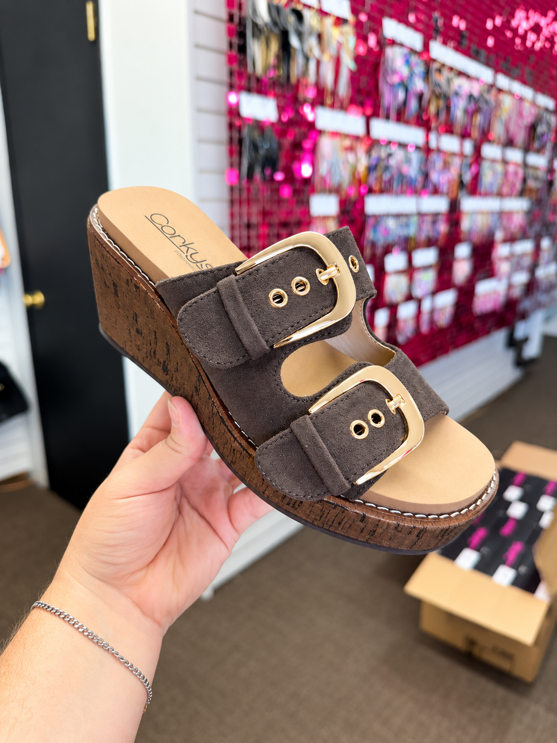 Corkys Double Dare Wedges - Chocolate-Shoes-Dear Me Southern Boutique, located in DeRidder, Louisiana