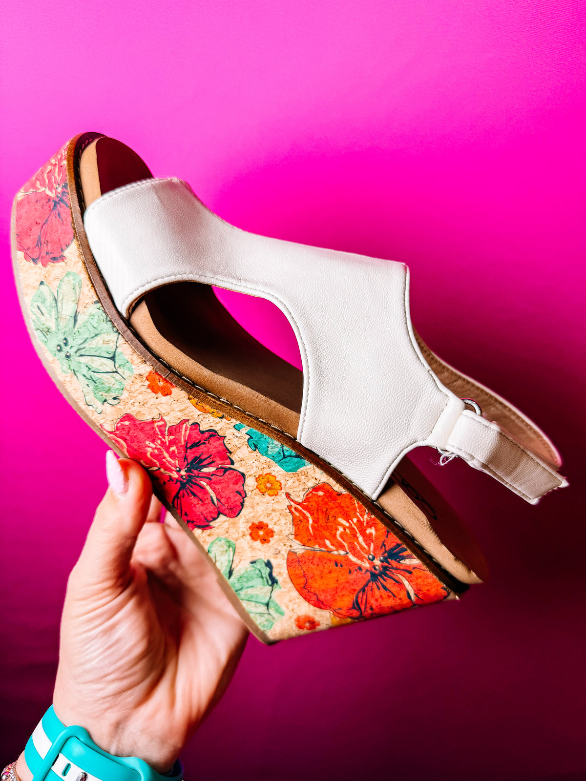 Corkys Freddie Wedges - White Floral-Shoes-Dear Me Southern Boutique, located in DeRidder, Louisiana