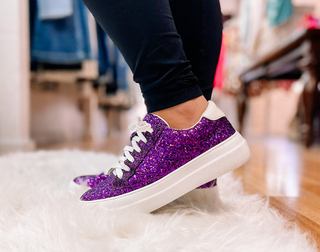 Corky's Glaring Sneaker - Chunky Purple Glitter-Shoes-Dear Me Southern Boutique, located in DeRidder, Louisiana