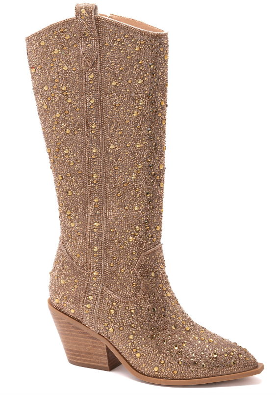 Corkys Glitzy Rhinestone Boots- Gold- Wide Calf-Boots-Dear Me Southern Boutique, located in DeRidder, Louisiana