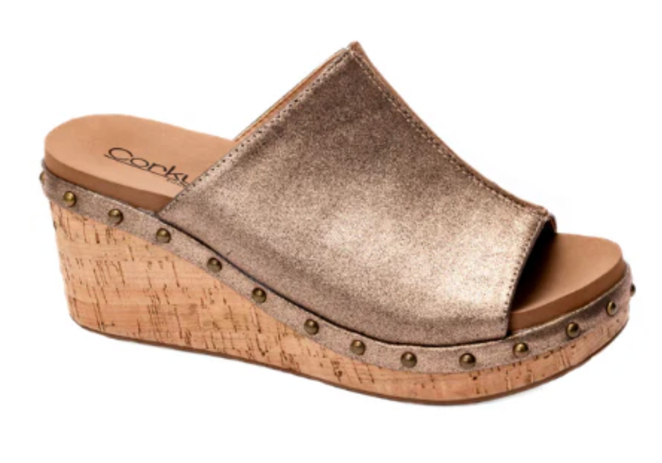 Corkys Hissy Fit Wedges - Bronze-Wedges-Dear Me Southern Boutique, located in DeRidder, Louisiana