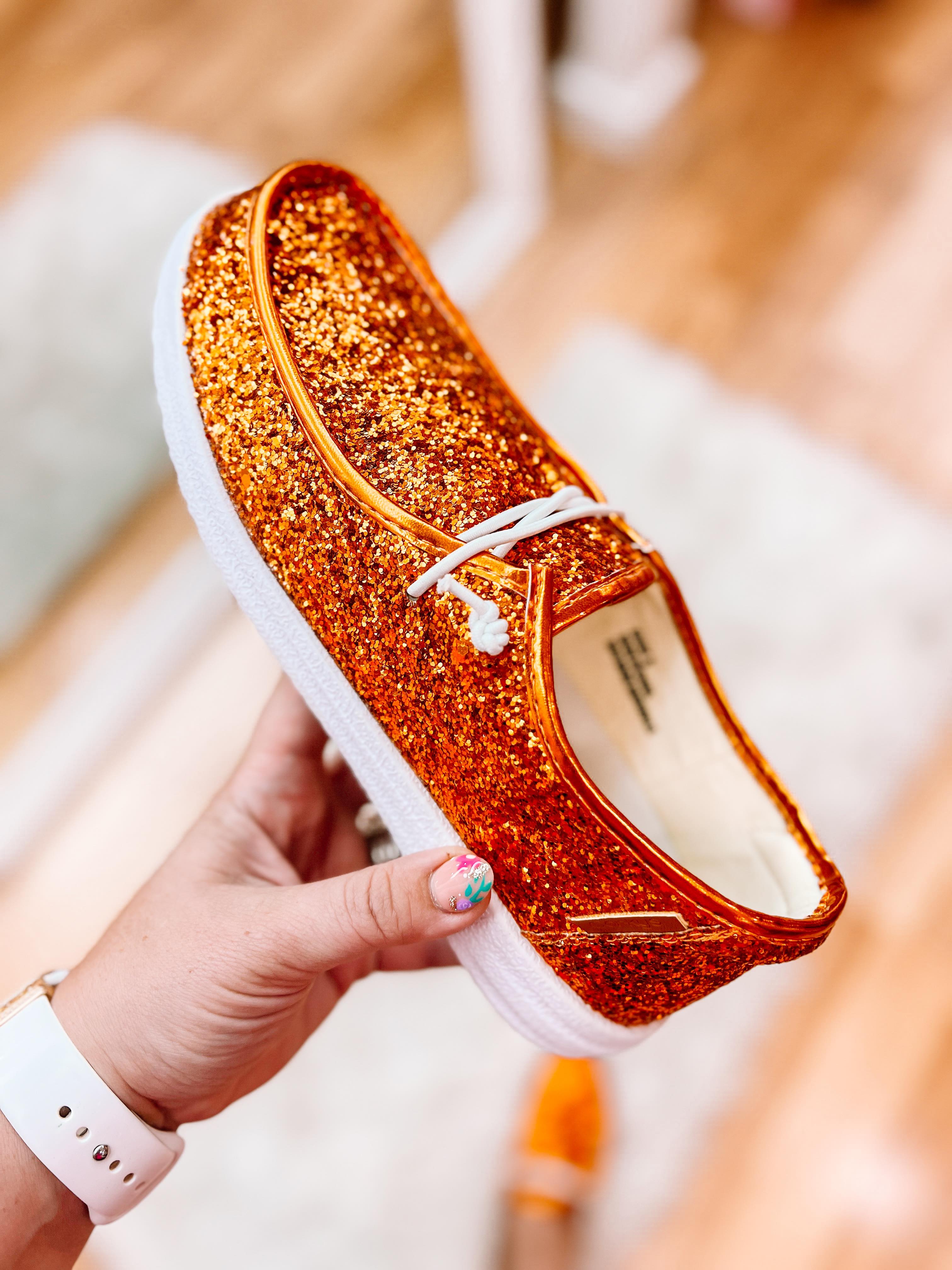 Corkys Kayak - Orange Glitter-Slip-Ons-Dear Me Southern Boutique, located in DeRidder, Louisiana