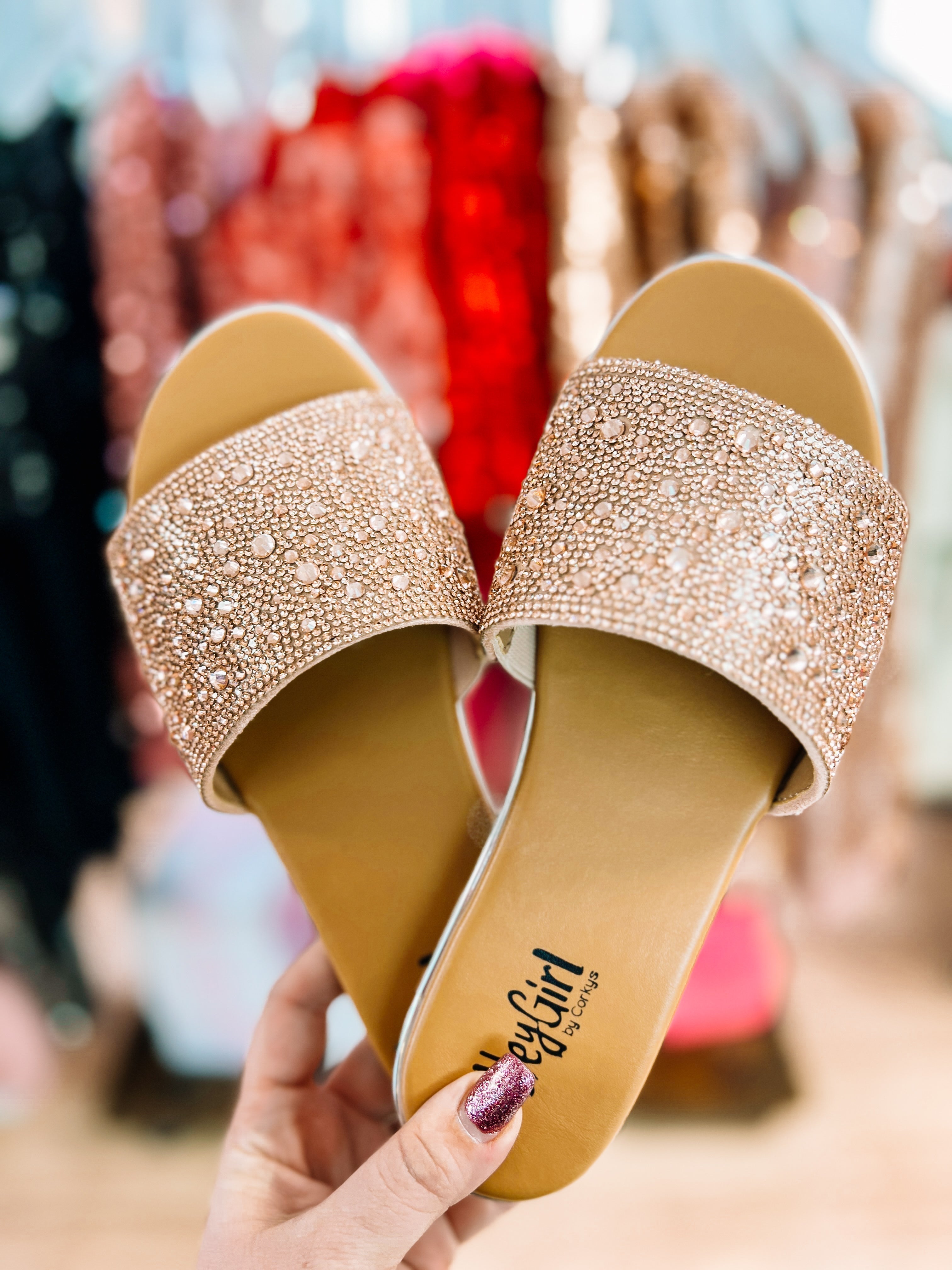 Corkys Pizzazz Jewel Flats-Champagne-Sandals-Dear Me Southern Boutique, located in DeRidder, Louisiana