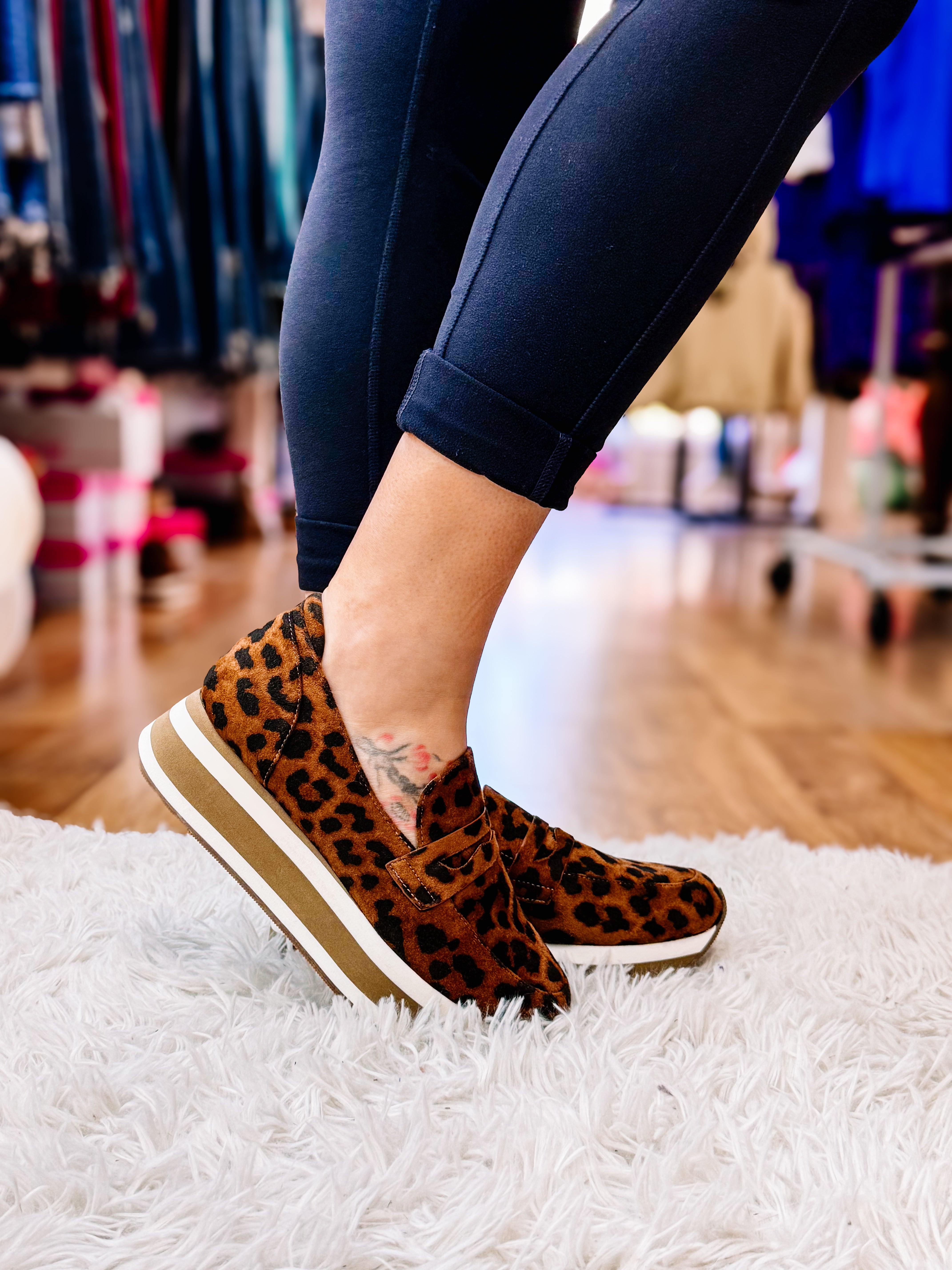Corkys Sheesh Leopard Slip-ons-Wedges-Dear Me Southern Boutique, located in DeRidder, Louisiana
