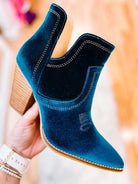 Corkys Smoke Show Boots- Teal Velvet-Boots-Dear Me Southern Boutique, located in DeRidder, Louisiana