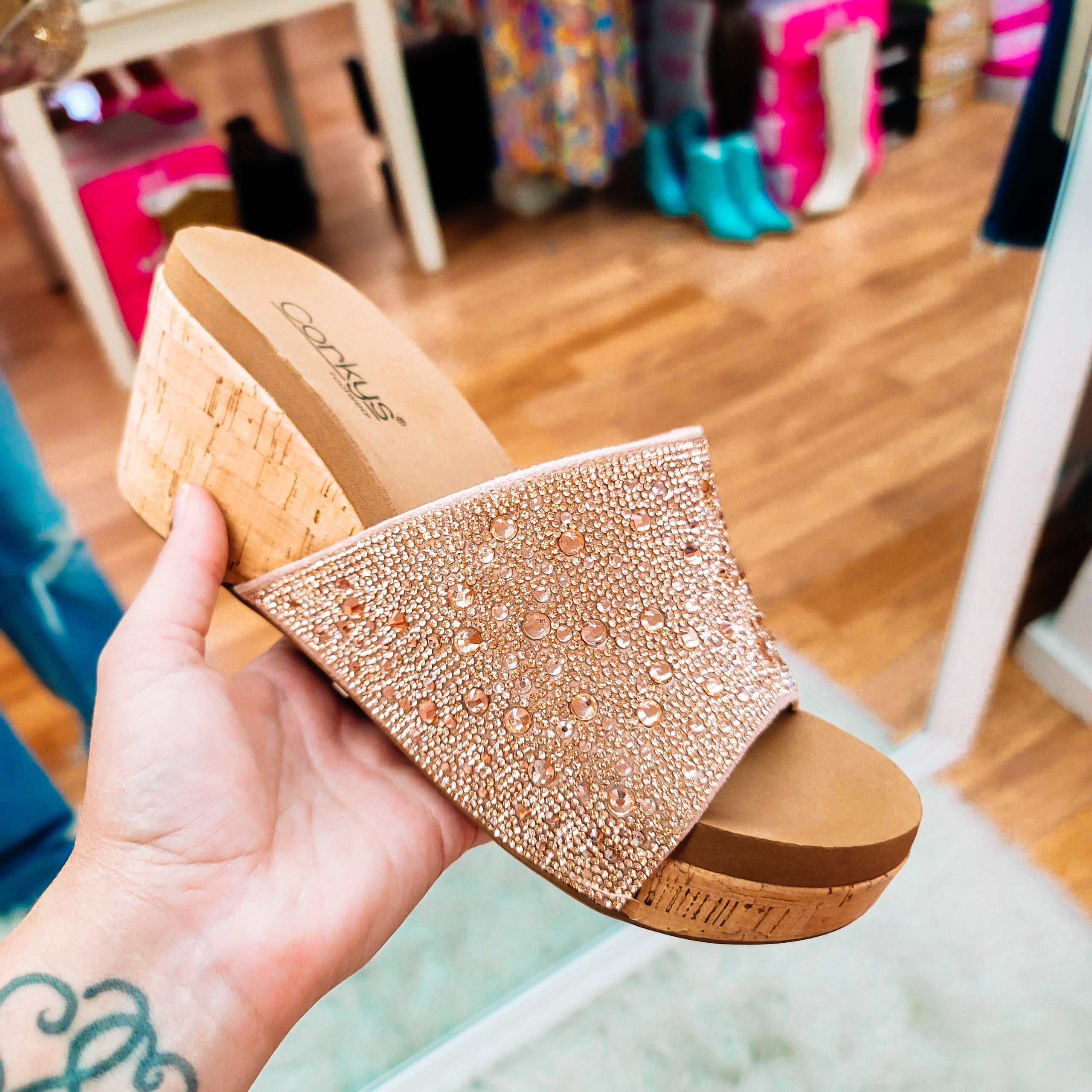 Corky's Sunlight Jewel Wedges - Champagne-Wedges-Dear Me Southern Boutique, located in DeRidder, Louisiana