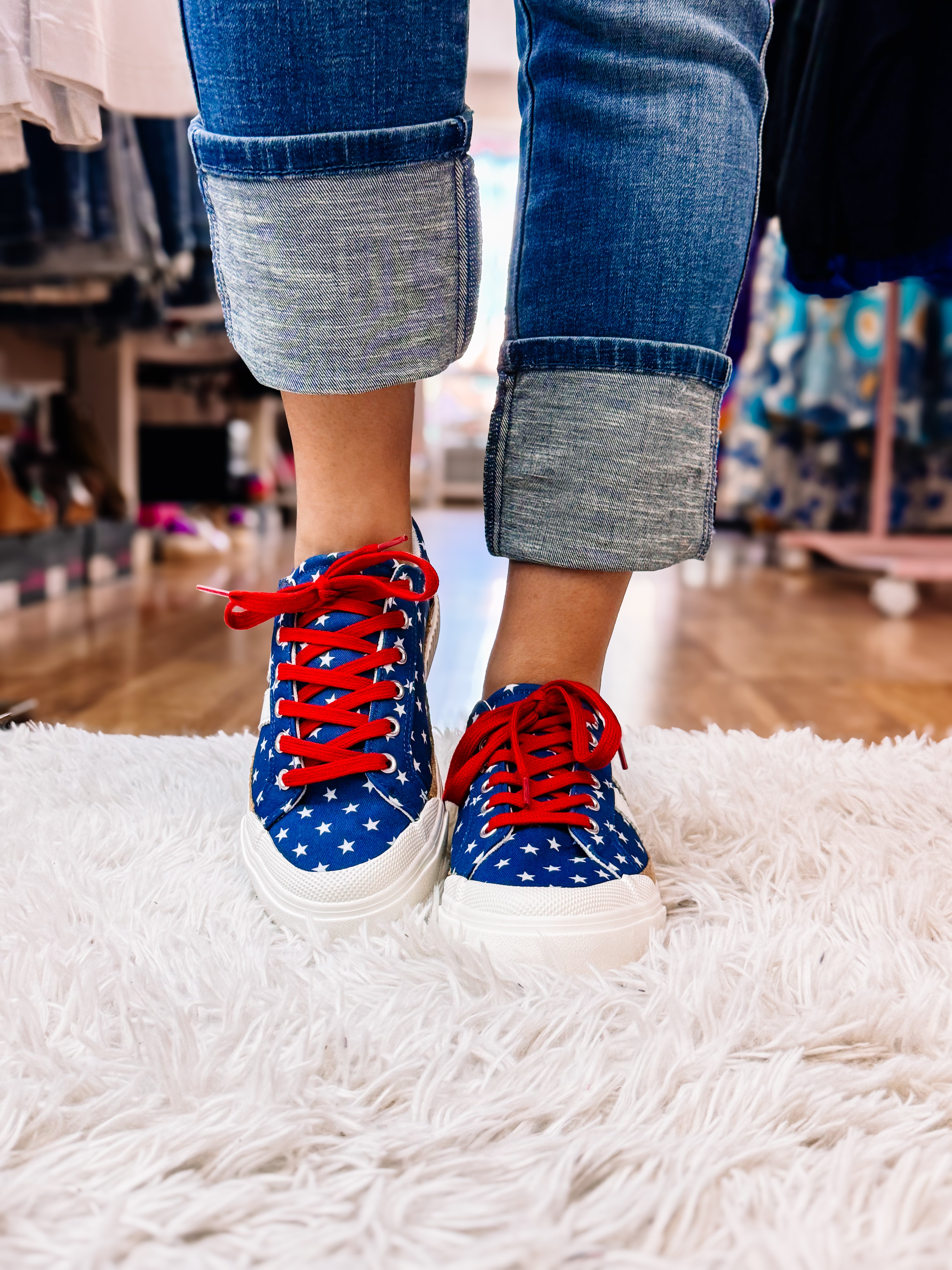 Corkys That's Her Blue with White Stars Patriotic Sneakers-Sneakers-Dear Me Southern Boutique, located in DeRidder, Louisiana