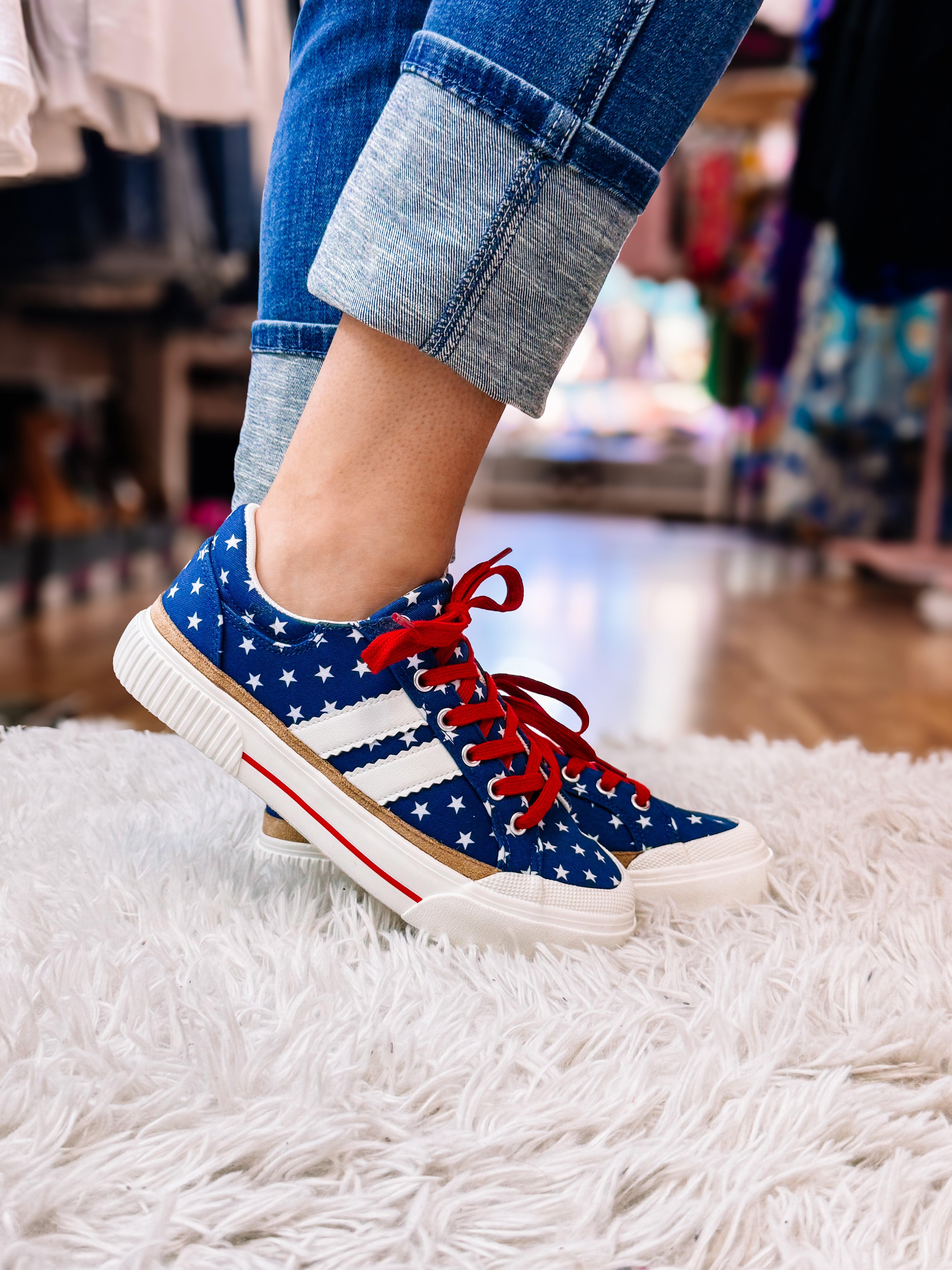 Corkys That's Her Blue with White Stars Patriotic Sneakers-Sneakers-Dear Me Southern Boutique, located in DeRidder, Louisiana