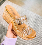 Corkys Twinsie Wedges - Clear-Wedges-Dear Me Southern Boutique, located in DeRidder, Louisiana