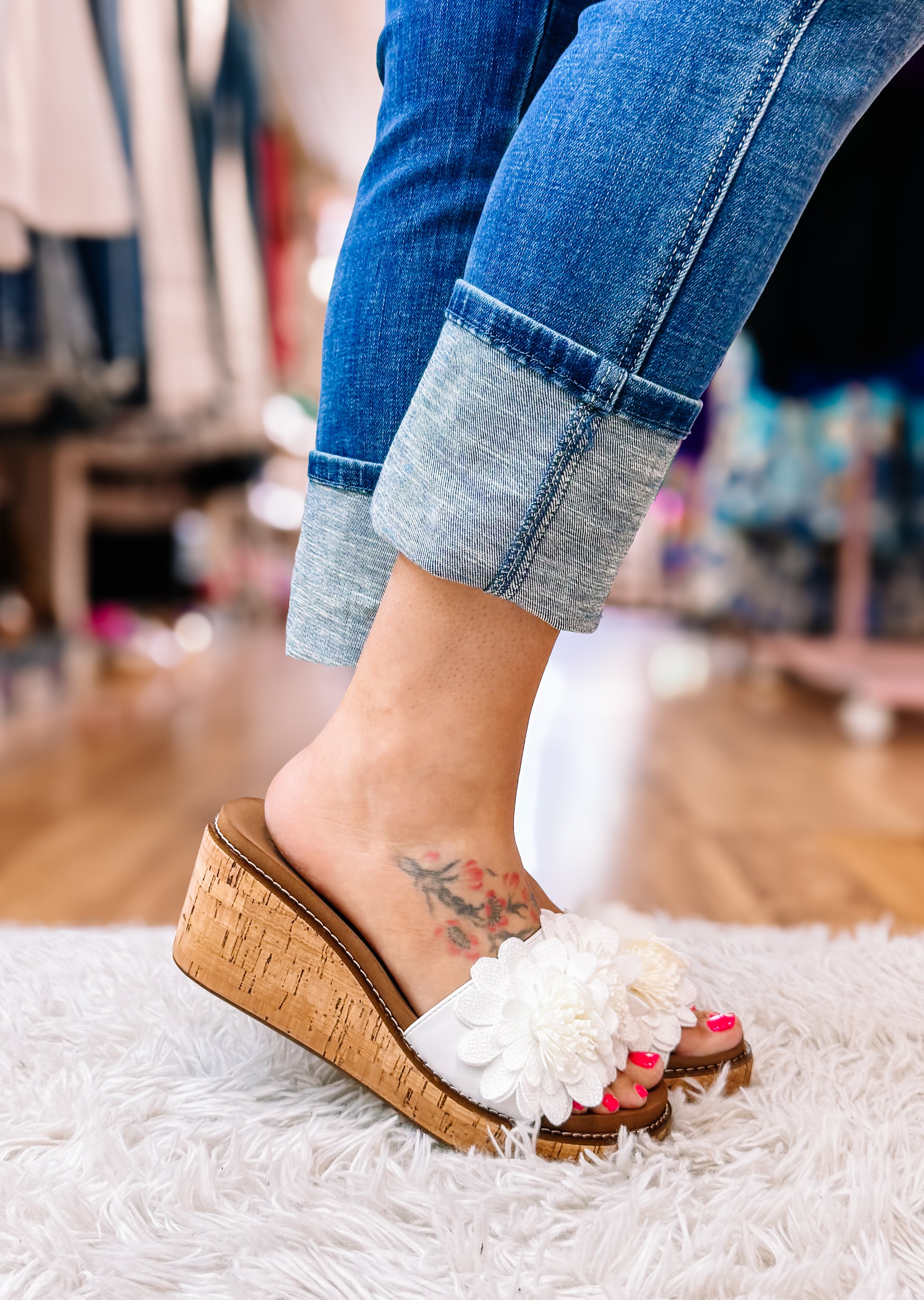 Corkys Wildflower Wedges - White-Wedges-Dear Me Southern Boutique, located in DeRidder, Louisiana