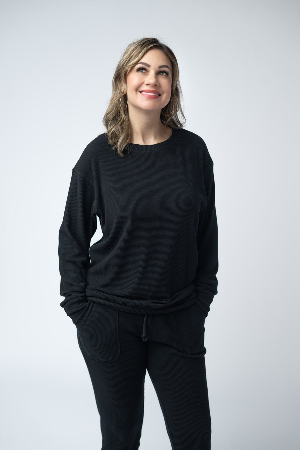 Corrine Ribbed Pullover Top - Black-Sweatshirts-Dear Me Southern Boutique, located in DeRidder, Louisiana