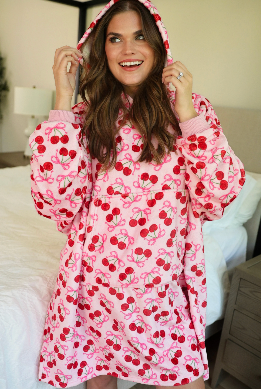 Cozy Blanket Hoodie- Cherry Bombs-Dear Me Southern Boutique, located in DeRidder, Louisiana