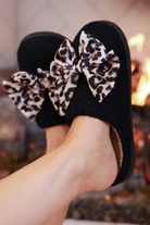 Cozy Bow Slippers - Black & Leopard-shoes-Dear Me Southern Boutique, located in DeRidder, Louisiana