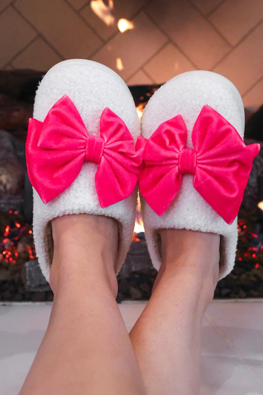 Cozy Bow Slippers - Hot Pink-Slippers-Dear Me Southern Boutique, located in DeRidder, Louisiana