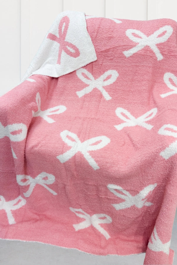 Cozy Pink Bow Luxury Throw Blanket-JAG Blankets-Dear Me Southern Boutique, located in DeRidder, Louisiana