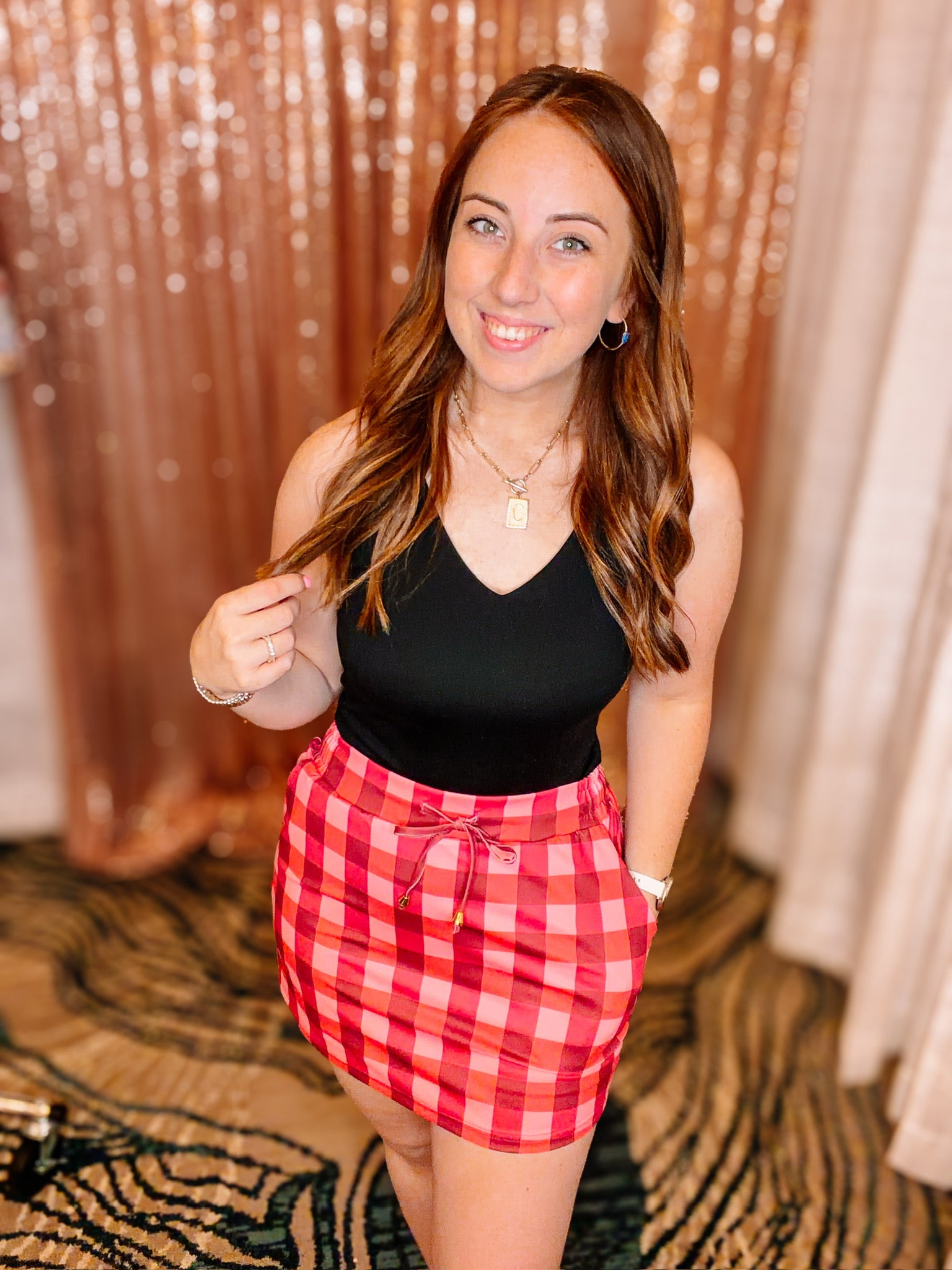 Cranberry Gingham Everyday Skort-Skort-Dear Me Southern Boutique, located in DeRidder, Louisiana