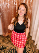 Cranberry Gingham Everyday Skort-Skort-Dear Me Southern Boutique, located in DeRidder, Louisiana