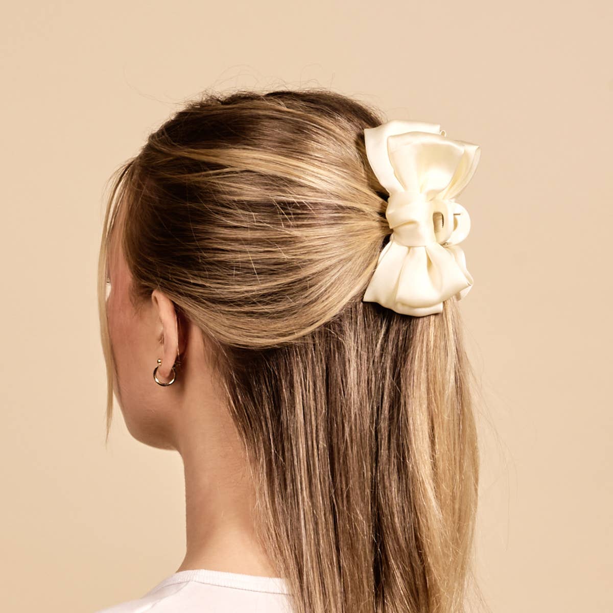 Cream - Mini Satin Bougie Bow Claw Clip-Hair Clips-Dear Me Southern Boutique, located in DeRidder, Louisiana