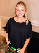 Criss Cross Black Top-Loungewear-Dear Me Southern Boutique, located in DeRidder, Louisiana