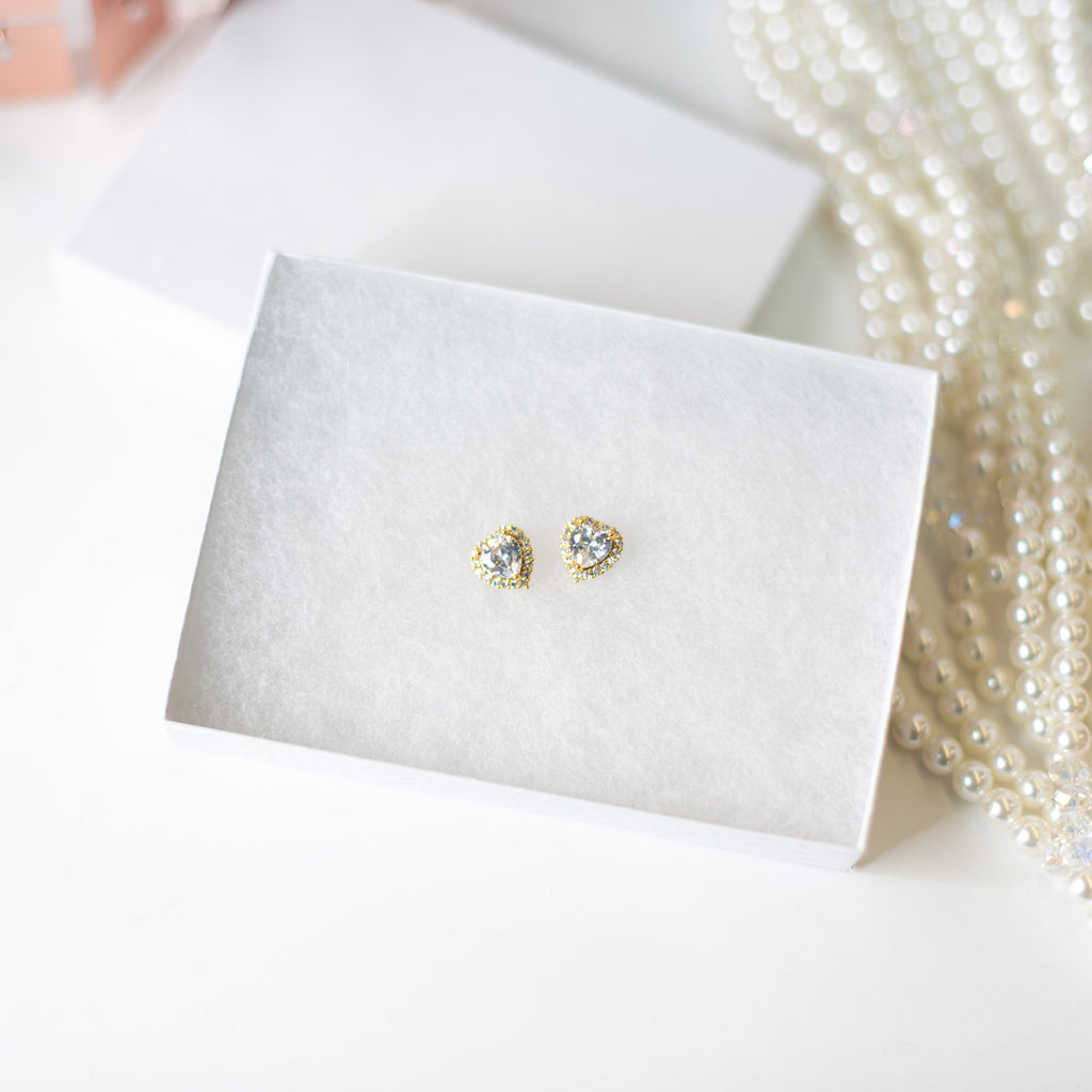 Crystal Heart Studs - Gold-Earrings-Dear Me Southern Boutique, located in DeRidder, Louisiana
