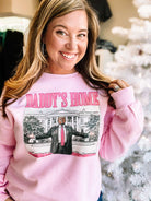 Daddy's Home Pullover Sweatshirt - Pink-Graphic Tops-Dear Me Southern Boutique, located in DeRidder, Louisiana