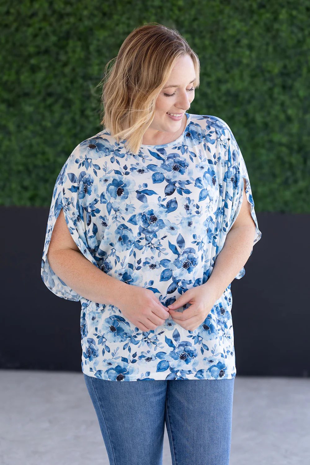 Darcy Sapphire Floral Blouse-Blouses-Dear Me Southern Boutique, located in DeRidder, Louisiana