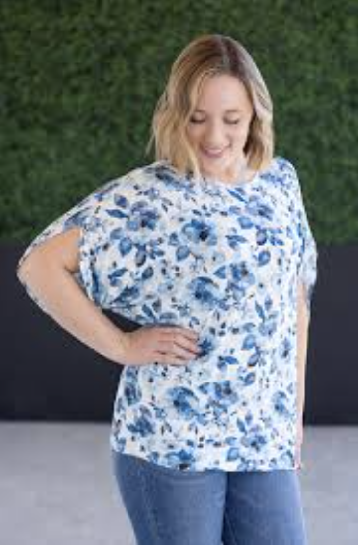 Darcy Sapphire Floral Blouse-Blouses-Dear Me Southern Boutique, located in DeRidder, Louisiana