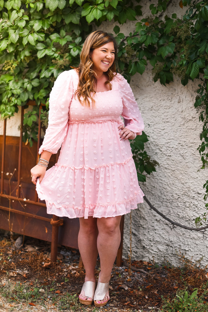Daydreamer Swiss Dot Dress - Light Pink-Dresses-Dear Me Southern Boutique, located in DeRidder, Louisiana