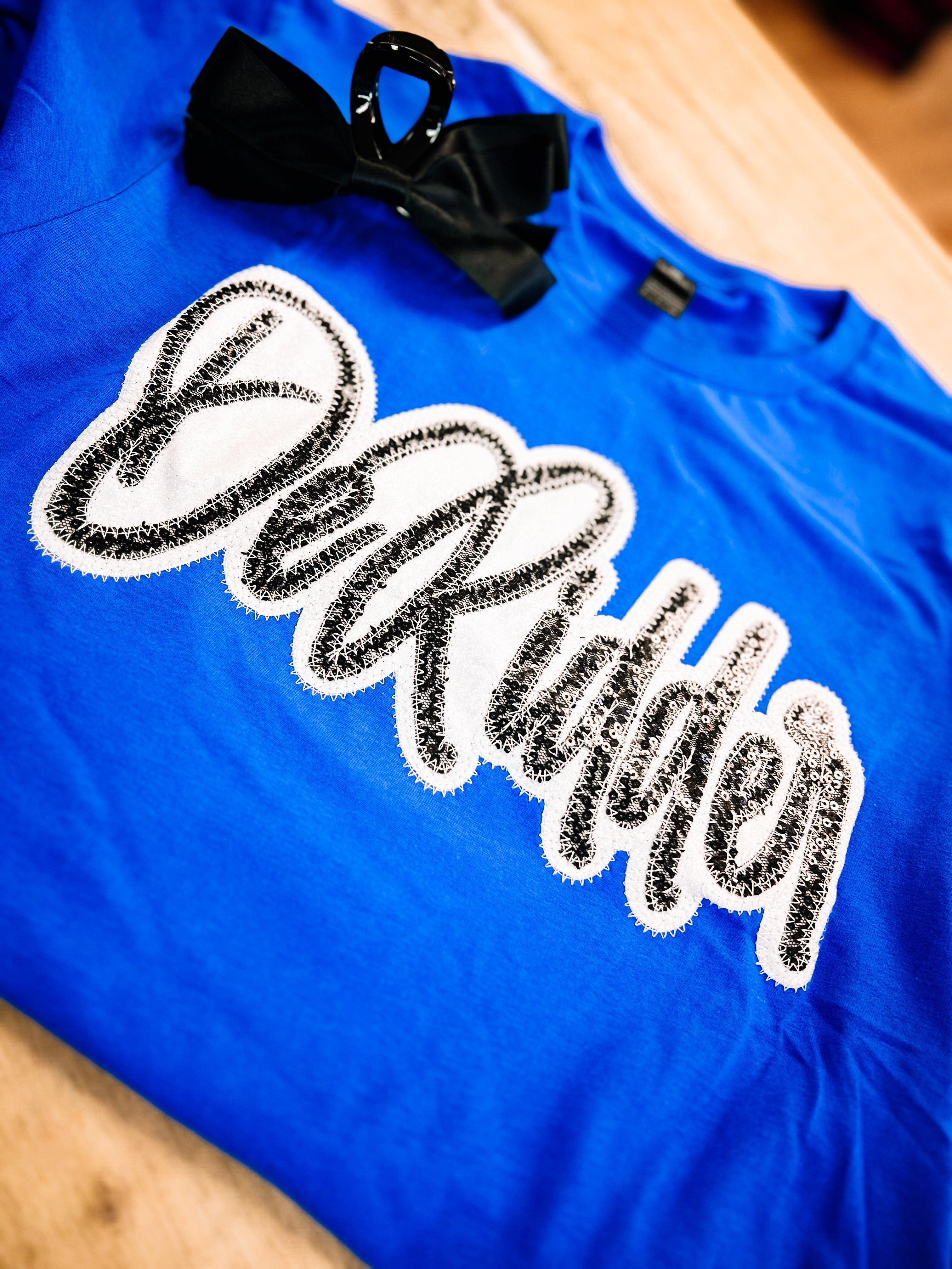 DeRidder Sequin Applique Spirit Tee-Game Day-Dear Me Southern Boutique, located in DeRidder, Louisiana