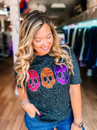 Dead Cute Sequin Leopard Tee-Graphic Tops-Dear Me Southern Boutique, located in DeRidder, Louisiana