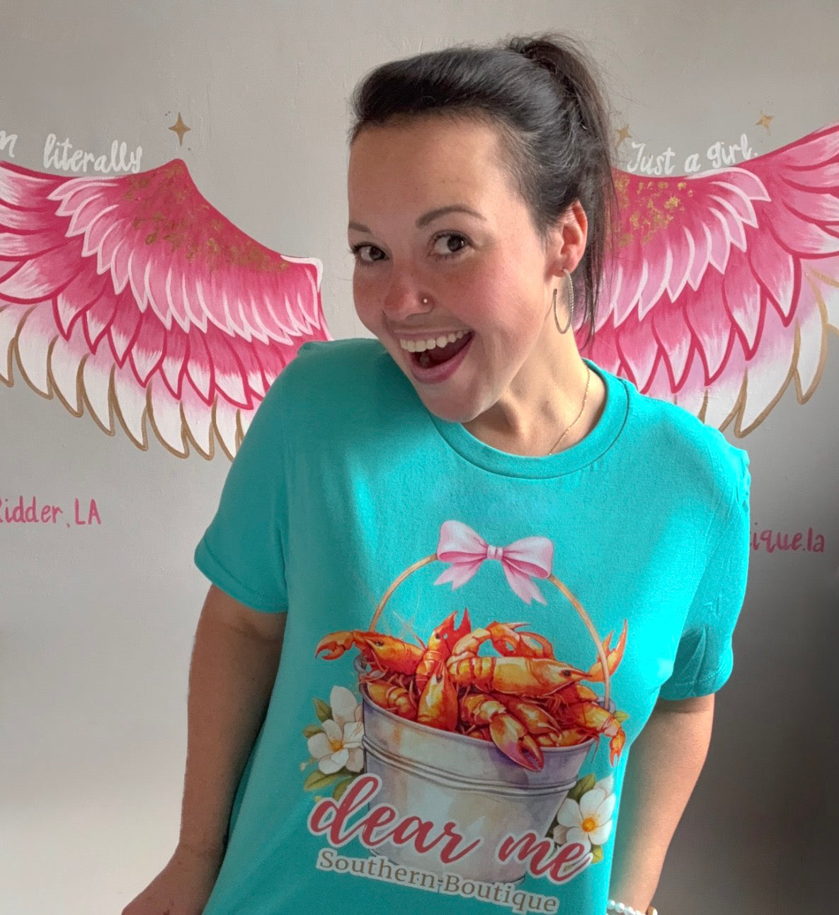 Dear Me Cutesy Crawfish Tee-Graphic Tops-Dear Me Southern Boutique, located in DeRidder, Louisiana