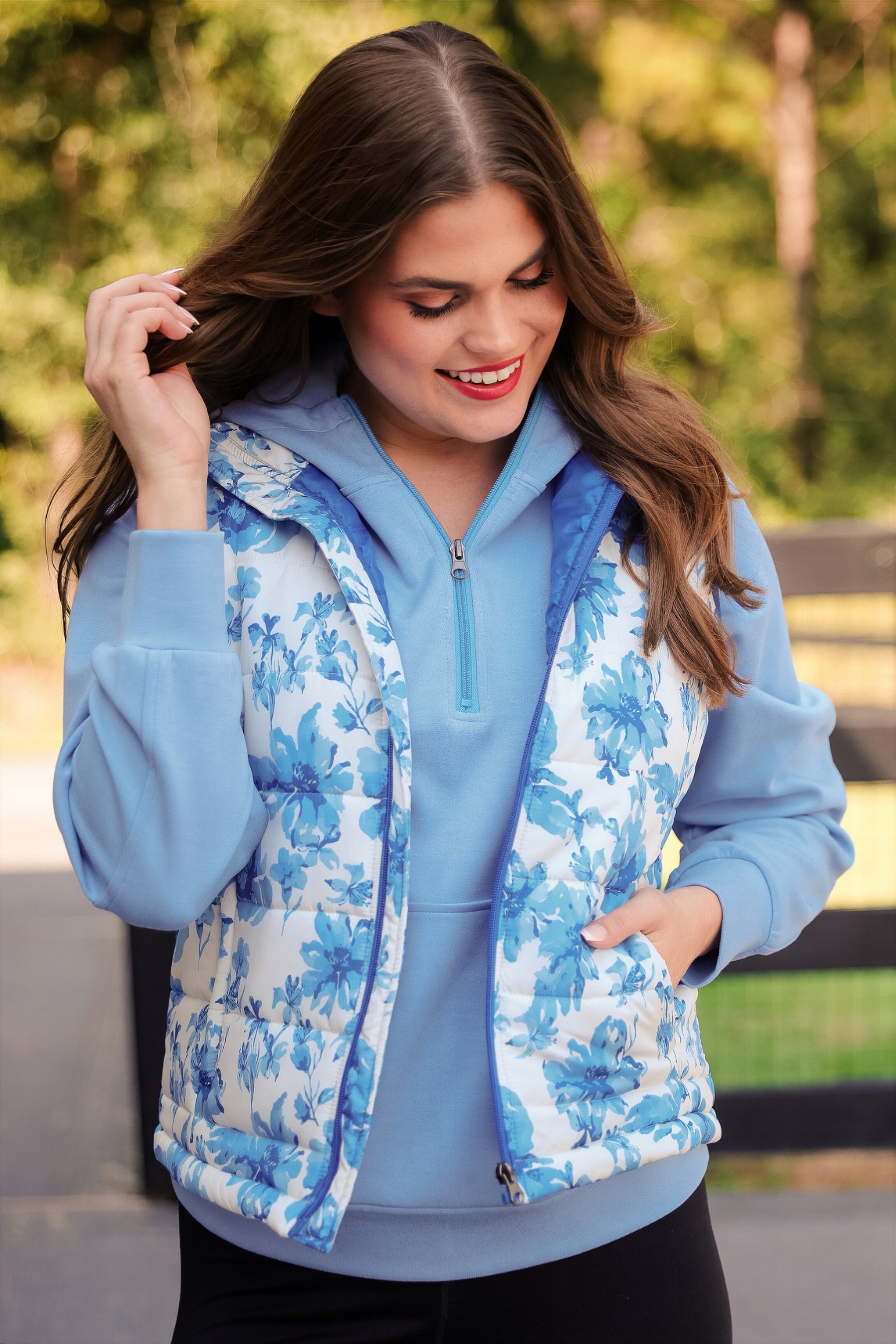 Delilah Puffer Vest - Blue Eternal Blossom-Vest-Dear Me Southern Boutique, located in DeRidder, Louisiana