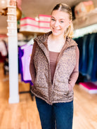 Delilah Puffer Vest - Coco Leopard-Vest-Dear Me Southern Boutique, located in DeRidder, Louisiana