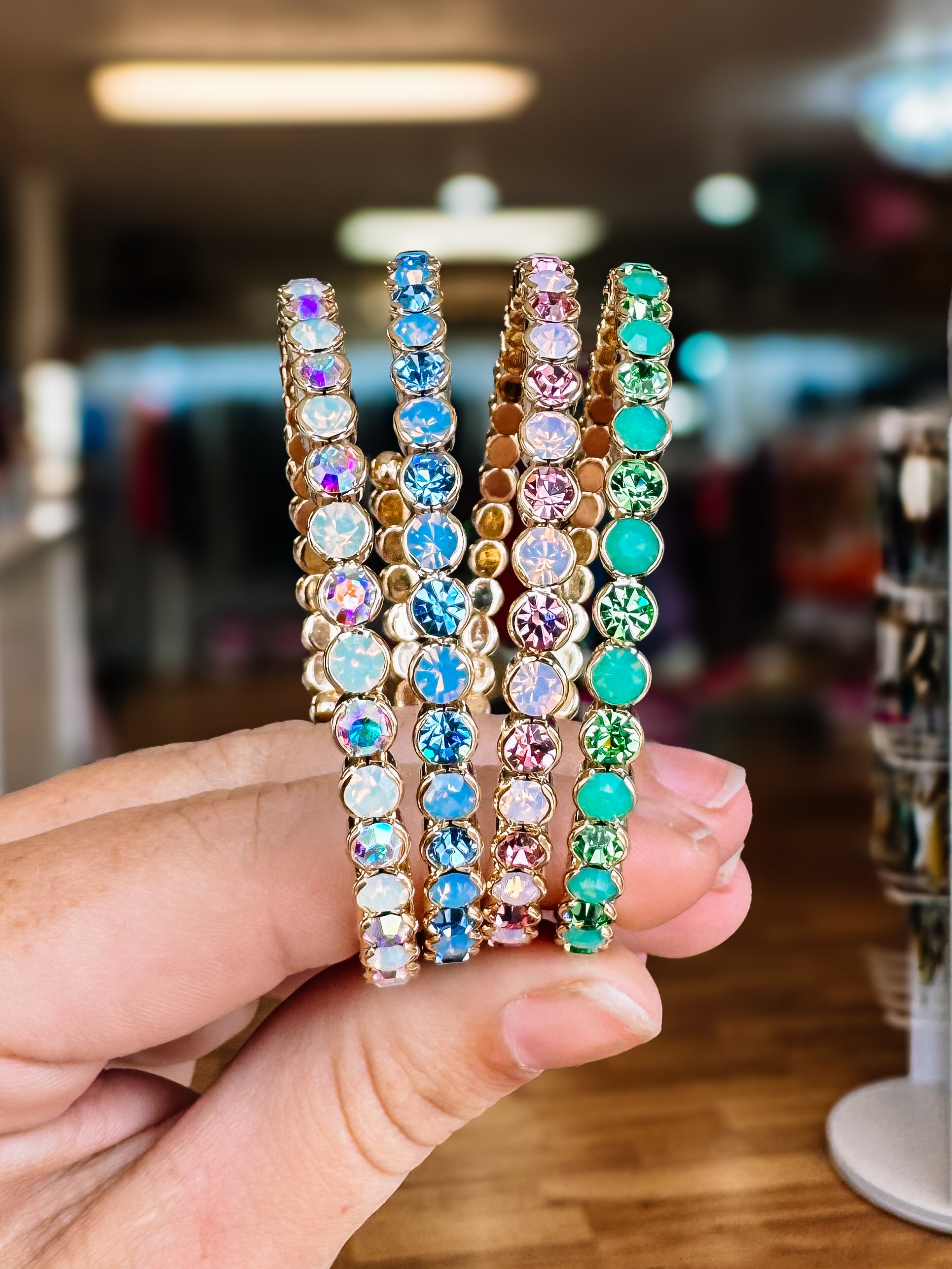 Destin Crystal Bangle Multi Color- Gold Metal-Bracelets-Dear Me Southern Boutique, located in DeRidder, Louisiana