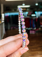 Destin Crystal Bangle - Silver Metal-Bracelets-Dear Me Southern Boutique, located in DeRidder, Louisiana