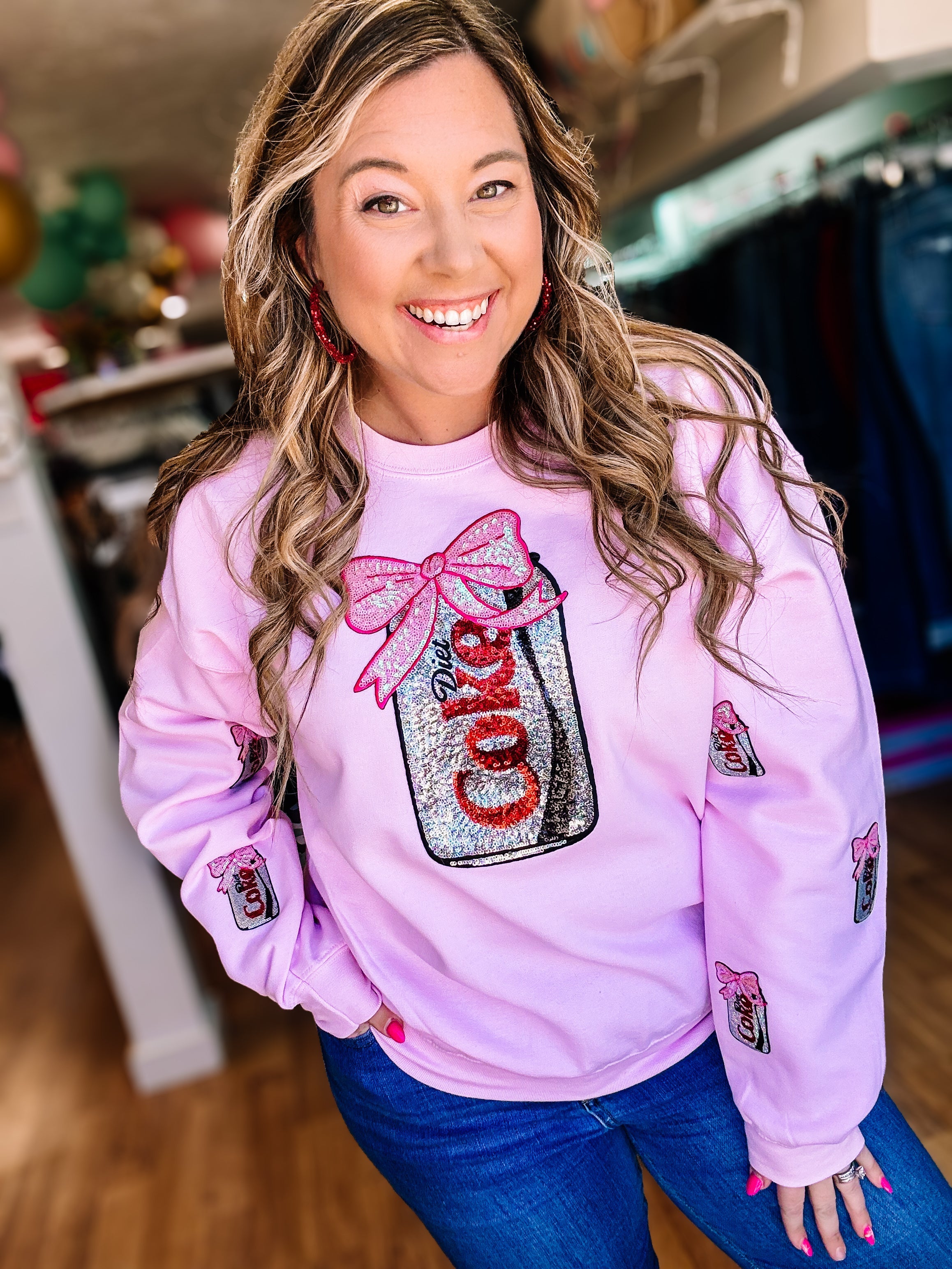 Diet Coke Sequin Sweatshirt-Sweatshirts-Dear Me Southern Boutique, located in DeRidder, Louisiana