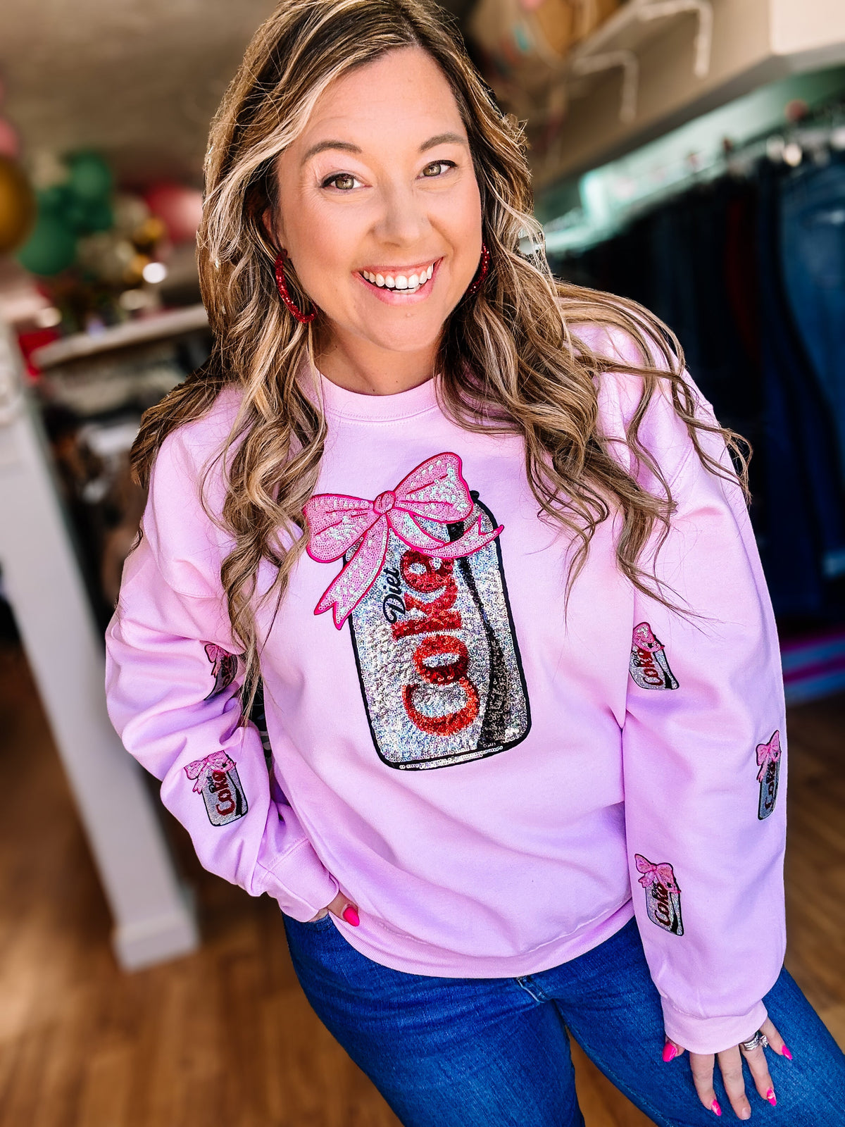Diet Coke Sequin Sweatshirt-Sweatshirts-Dear Me Southern Boutique, located in DeRidder, Louisiana